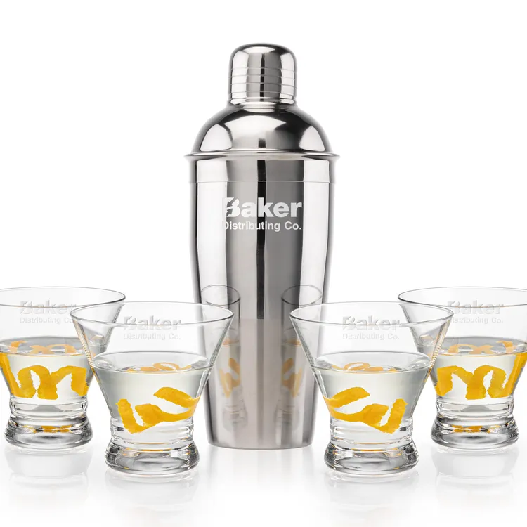 Catania Shaker and 4 Rideau Cocktail Glass Set