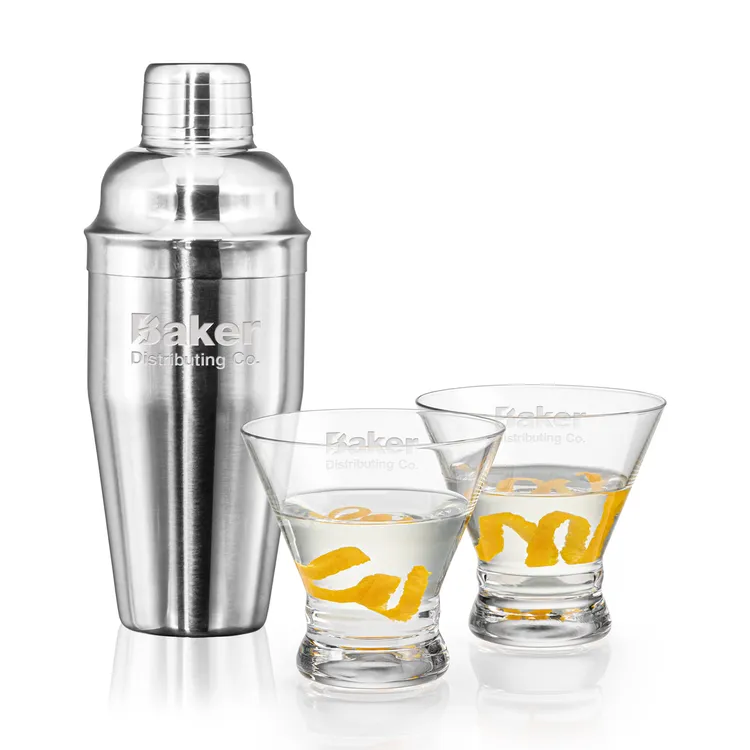 Connoisseur Shaker and 2 Rideau Cocktail Glass Set