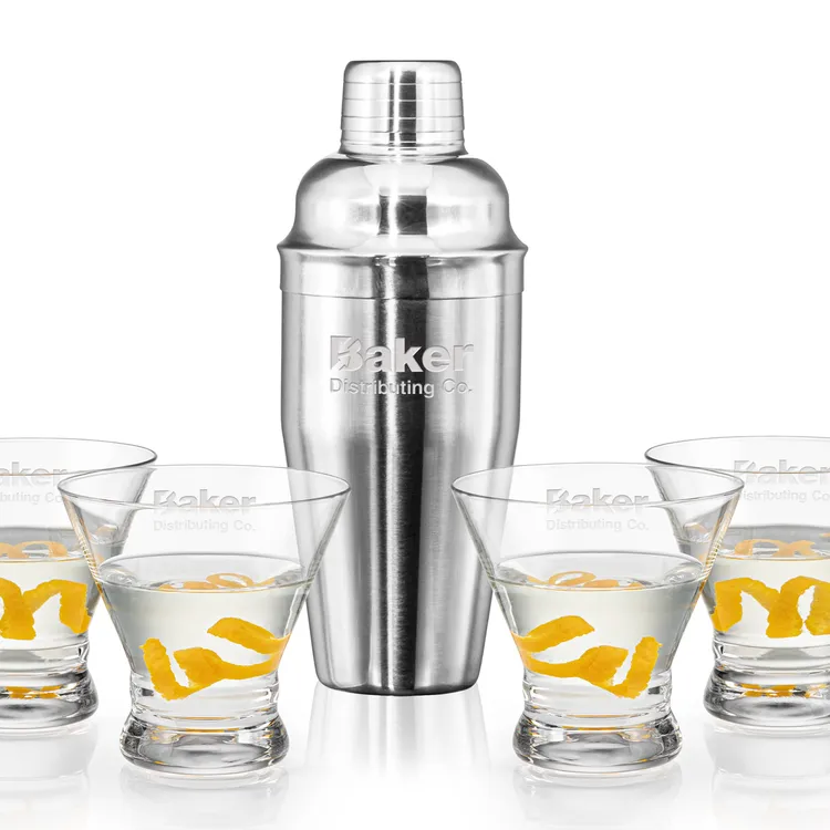 Connoisseur Shaker and 4 Rideau Cocktail Glass Set