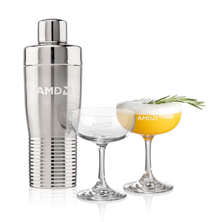 Genoa Shaker and 2 Mauritius Cocktail Glass Set
