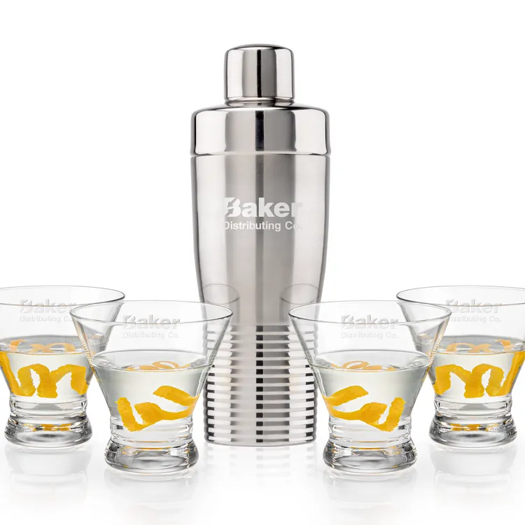 Genoa Shaker and 4 Rideau Cocktail Glass Set