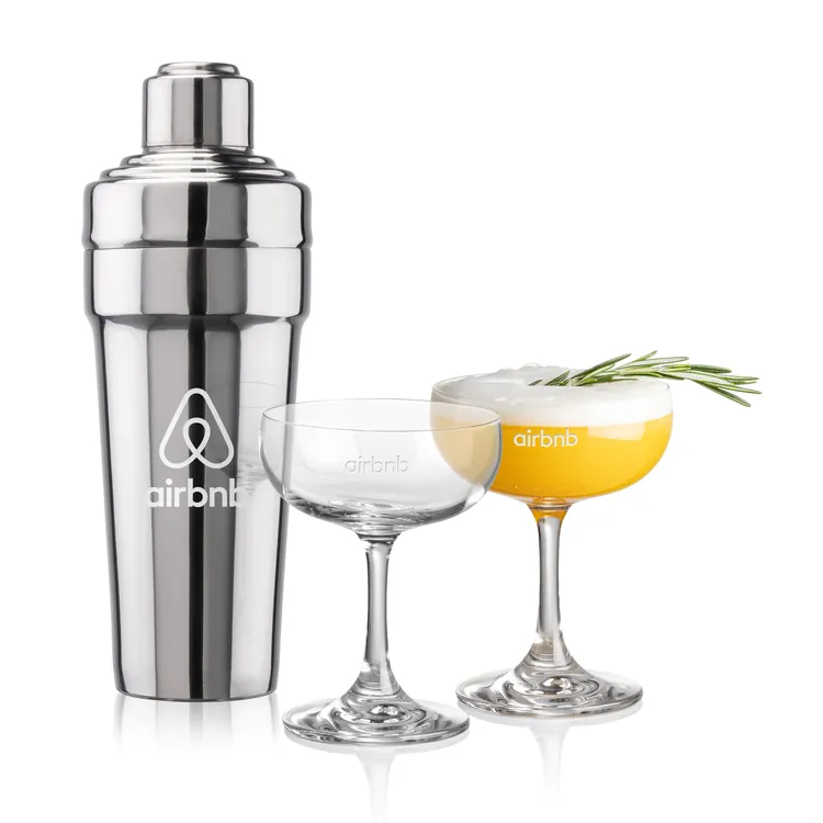 Milano Shaker and 2 Mauritius Cocktail Glass Set