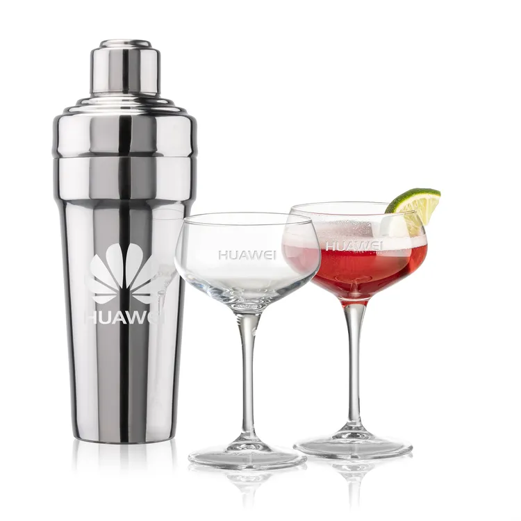 Milano Shaker and 2 Mixology Cocktail Glass Set