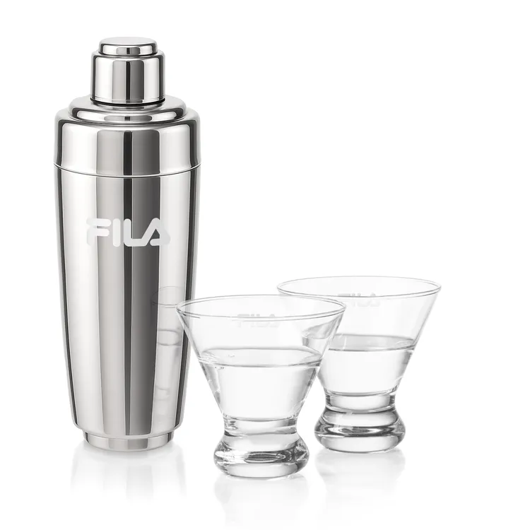Pescara Shaker and 2 Brisbane Cocktail Glass Set