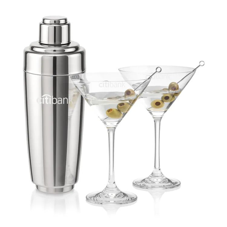 Pescara Shaker and 2 Burlington Cocktail Glass Set
