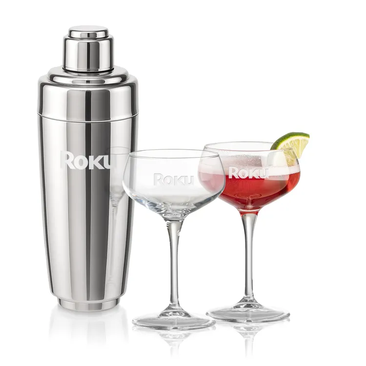 Pescara Shaker and 2 Mixology Cocktail Glass Set