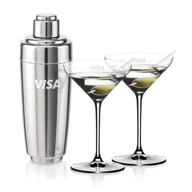 Ensemble shaker Pescara et 2 verres à cocktails RIEDEL