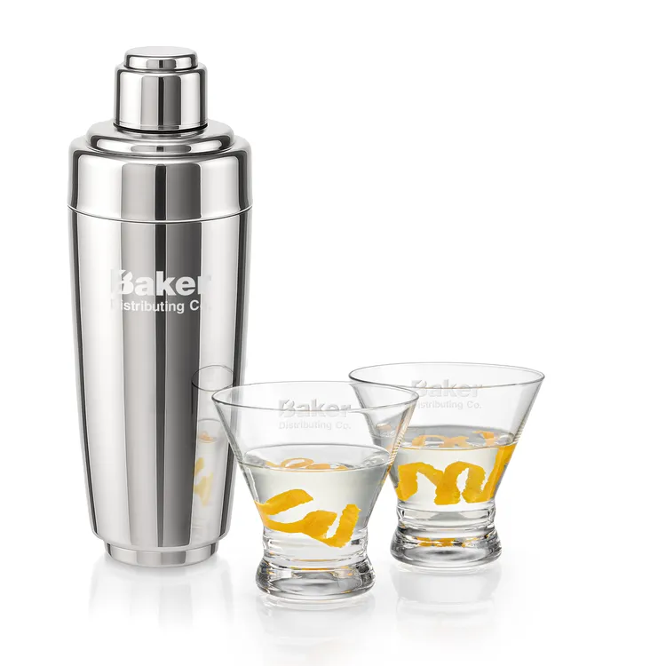 Pescara Shaker and 2 Rideau Cocktail Glass Set