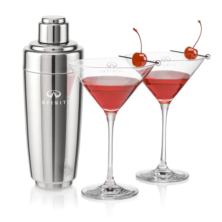 Pescara Shaker and 2 Santiago Cocktail Glass Set