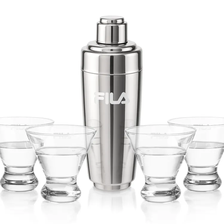 Pescara Shaker and 4 Brisbane Cocktail Glass Set
