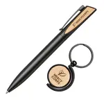 Ensemble stylo en aluminium et porte-clés en bambou Alban
