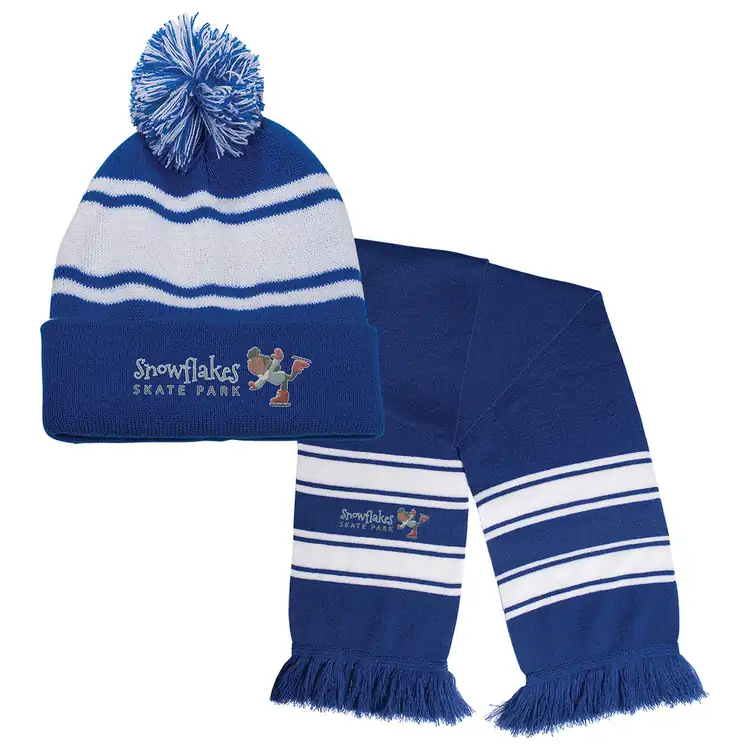 Striped Knit Beanie and Scarf Pouch Set #2