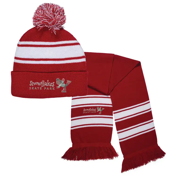 Striped Knit Beanie and Scarf Pouch Set #3