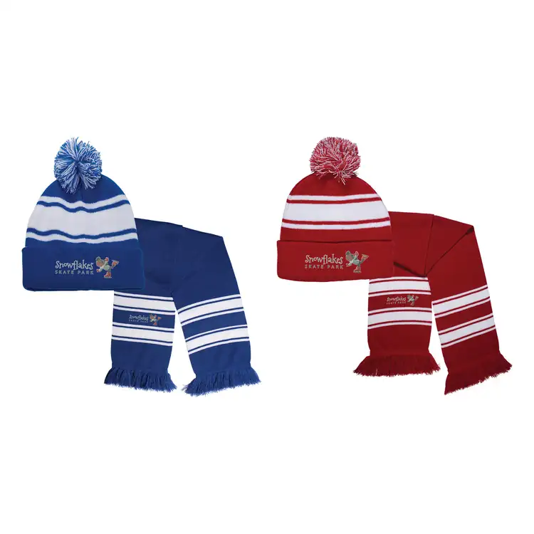 Striped Knit Beanie and Scarf Pouch Set