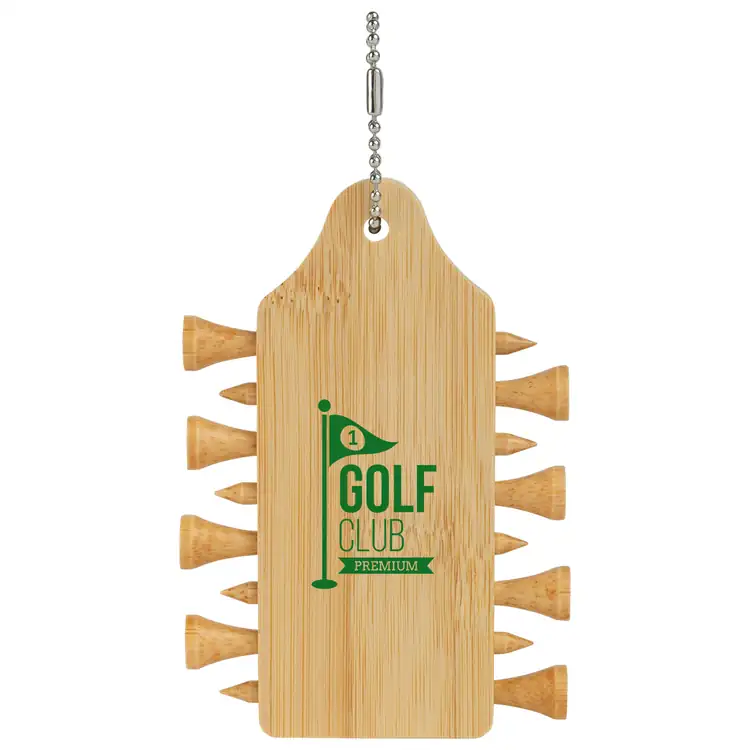 Bamboo Golf Tee Holder with Ball Chain