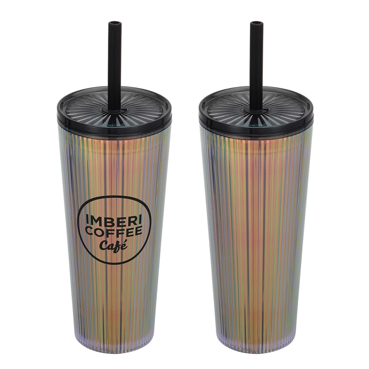 Gobelet Pyramid irisé 22 oz en plastique recyclé avec paille en silicone #6