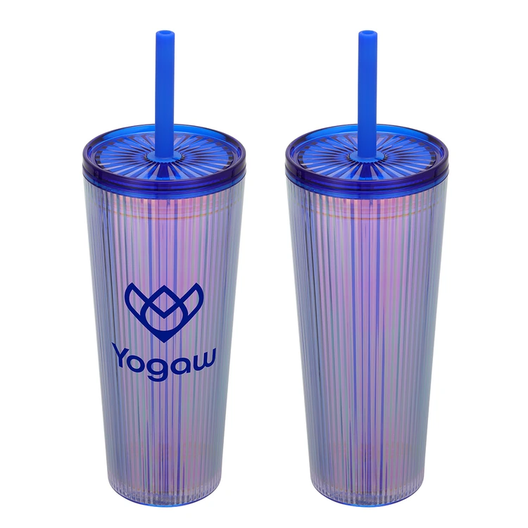 Gobelet Pyramid irisé 22 oz en plastique recyclé avec paille en silicone #7