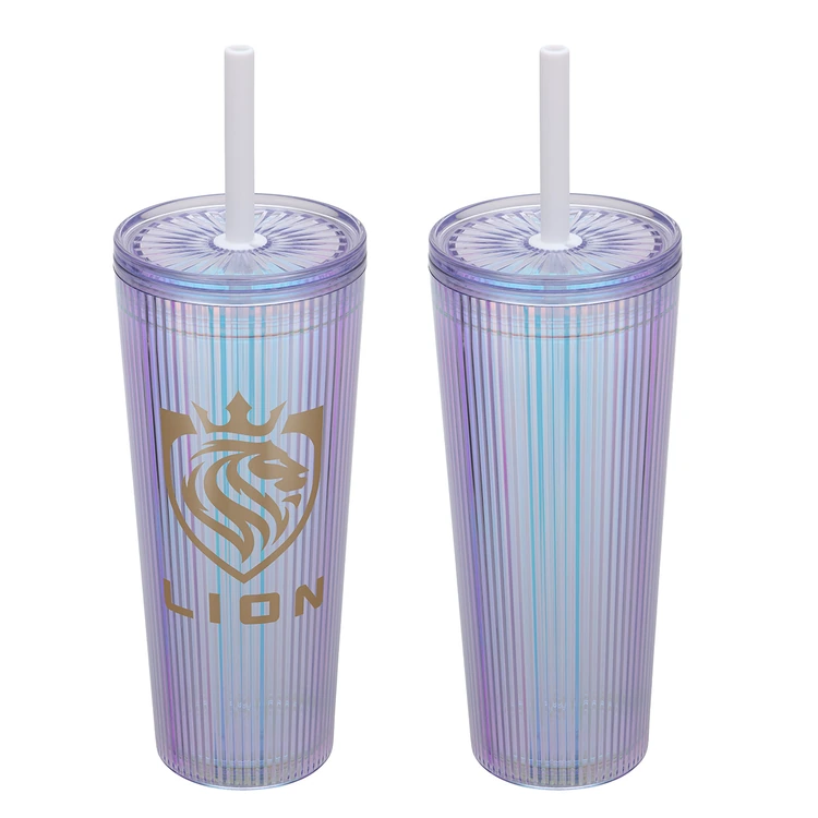 Gobelet Pyramid irisé 22 oz en plastique recyclé avec paille en silicone #8