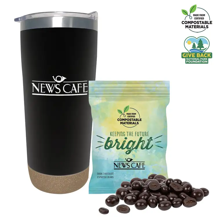 Cork Base Insulated Tumbler 20 oz with Dark Choc Espresso Beans