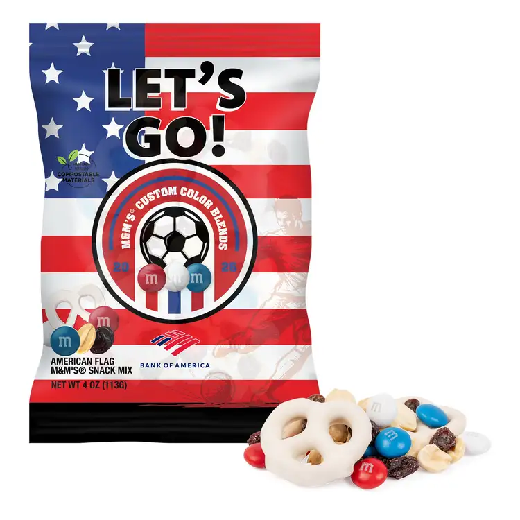 Large Compostable ECO-DigiBag with Soccer M&M’s Snack Mix 4 oz - Soccer