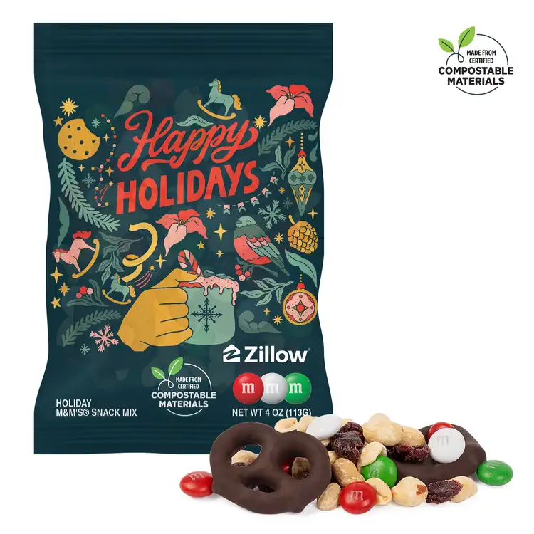 Large Compostable ECO-DigiBag with Holiday M&M’s Snack Mix 4 oz