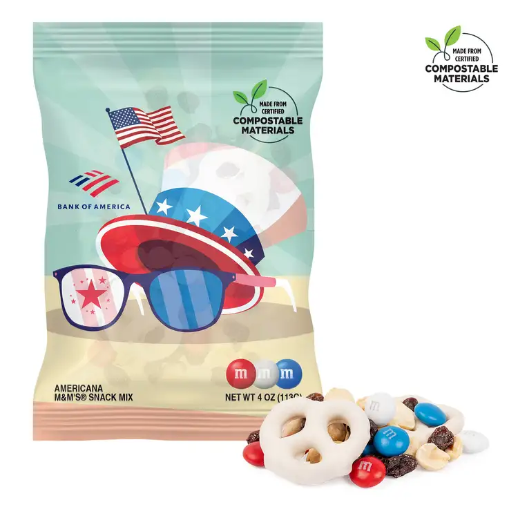 Large Compostable ECO-DigiBag with Snack Mix 4 oz - Americana