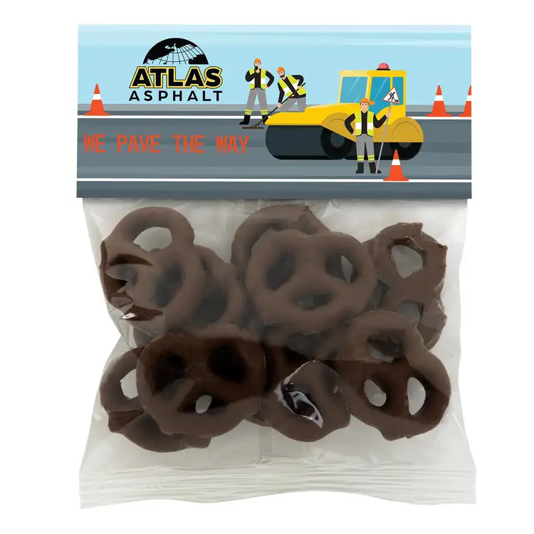 Large Header Bag with Milk Chocolate Mini Pretzels 2 oz