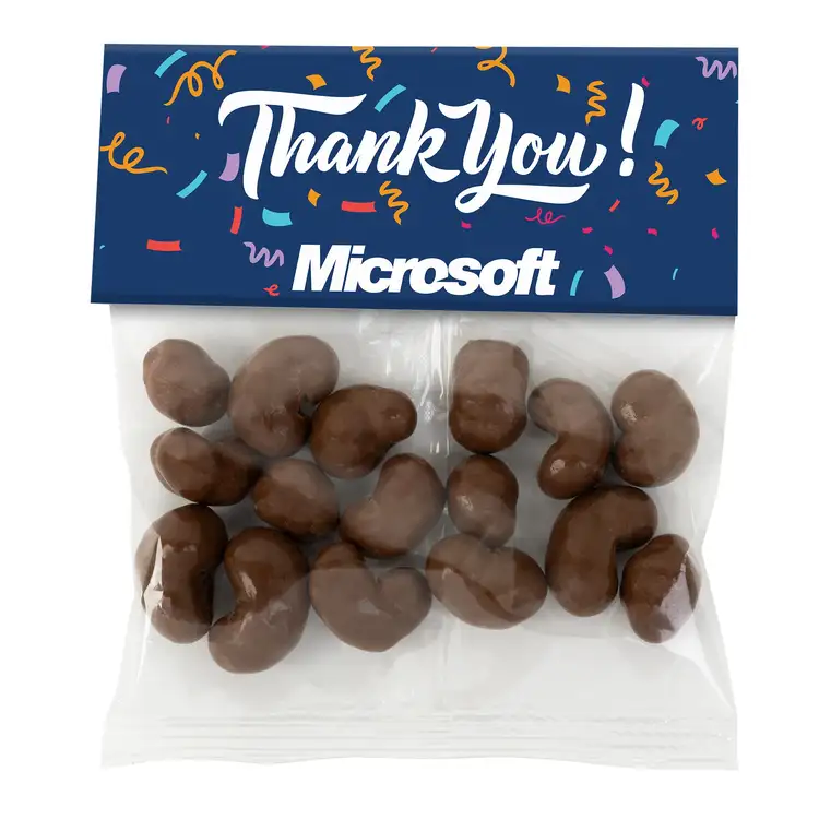 Large Header Bag with Milk Chocolate Cashews 2 oz