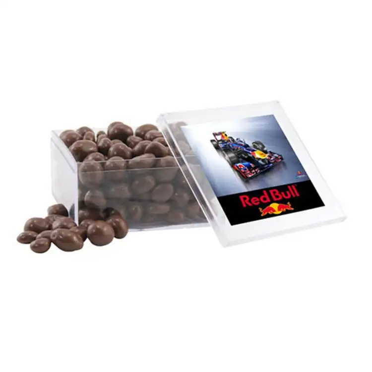 Grande boîte carrée en acrylique de arachides enrobées de chocolat