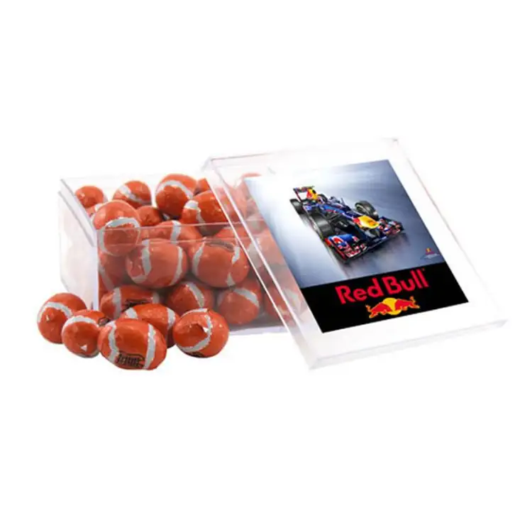 Grande boîte carrée en acrylique de chocolats en forme de ballon de football