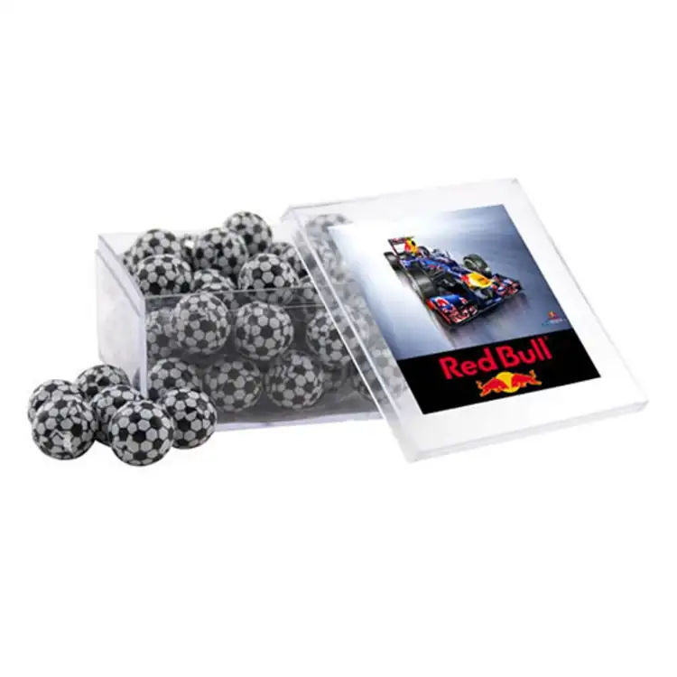 Grande boîte carrée en acrylique de chocolats en forme de ballon de soccer