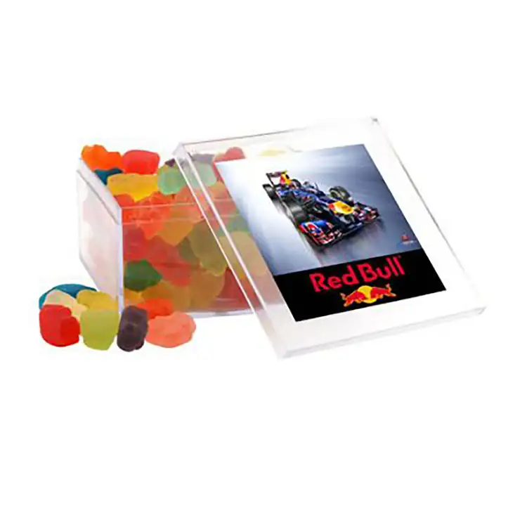 Large Square Acrylic Box with Clever Candy gummy bears