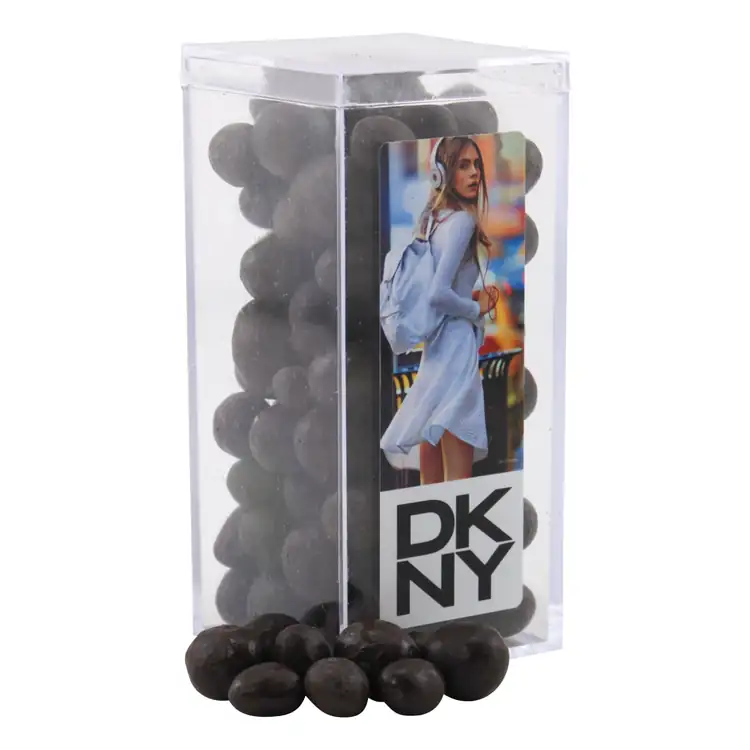 Grande boîte rectangulaire en acrylique de grains de café espresso enrobés de chocolat
