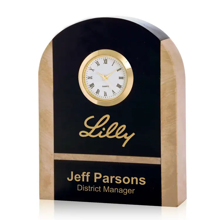 Brampton Black Marble and Botticino Clock