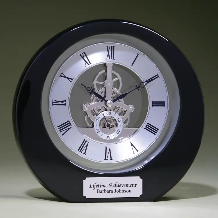 Silver Accent Ebony Piano-Finish Clock