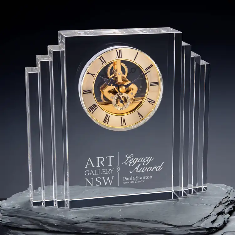 Optical Crystal Mantel Clock with Gold Movement