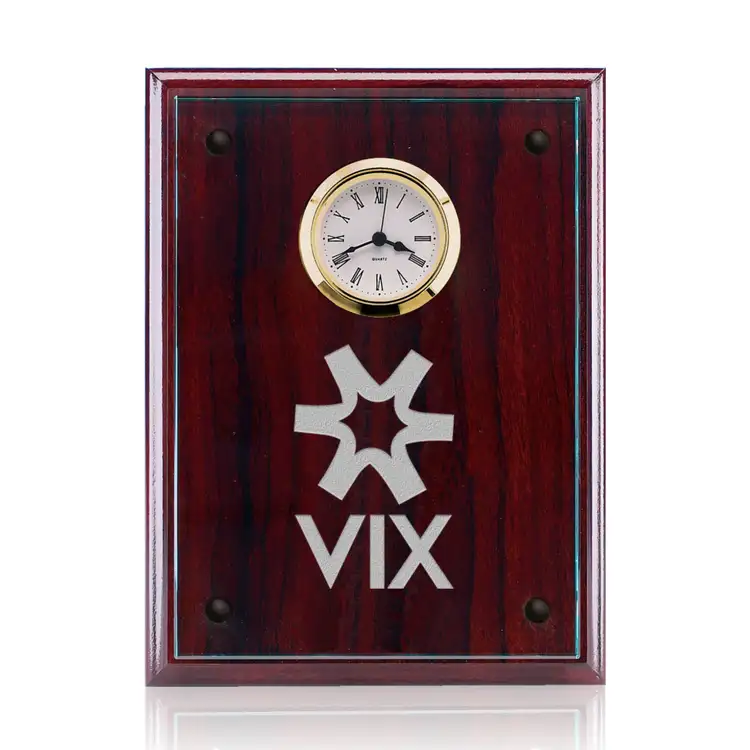 Somerset Clock Plaque - Starfire/Rosewood 8 x 10 in