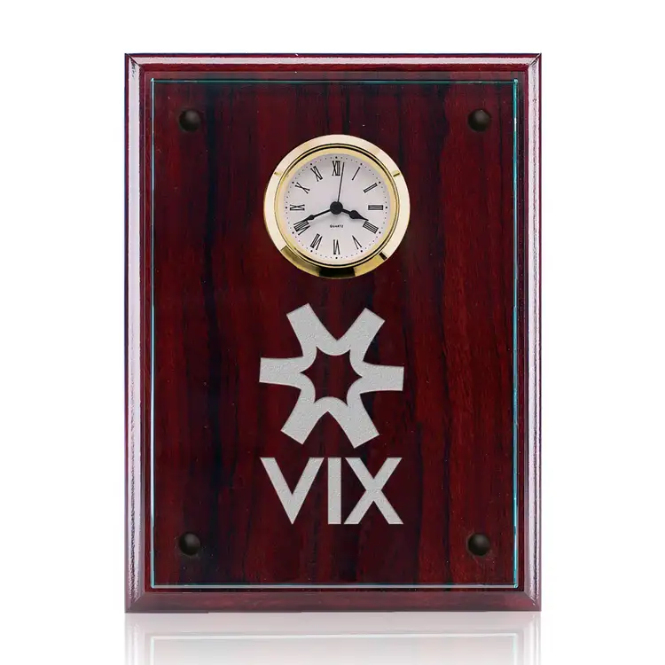 Somerset Clock Plaque - Starfire/Rosewood 9 x 12 in