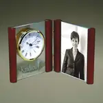 Horloge pliante avec cadre photo au fini acajou
