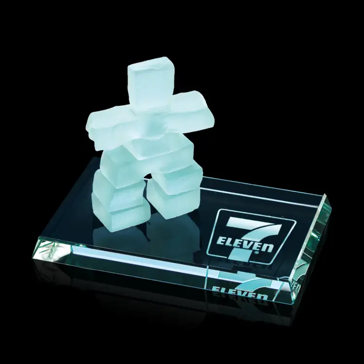 Inukshuk on Bevelled Jade Glass Base