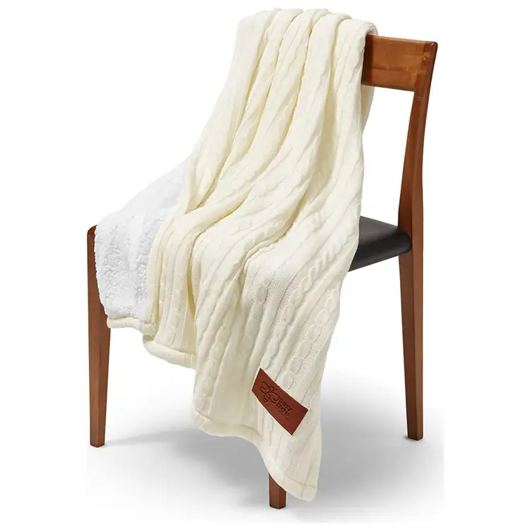 Cable Knit Throw with Sherpa Backing #9