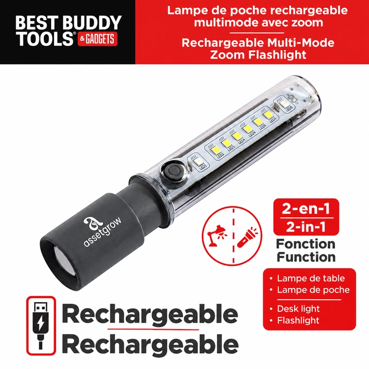 Best Buddy Tools Rechargeable Multi-Mode Zoom Flashlight #2