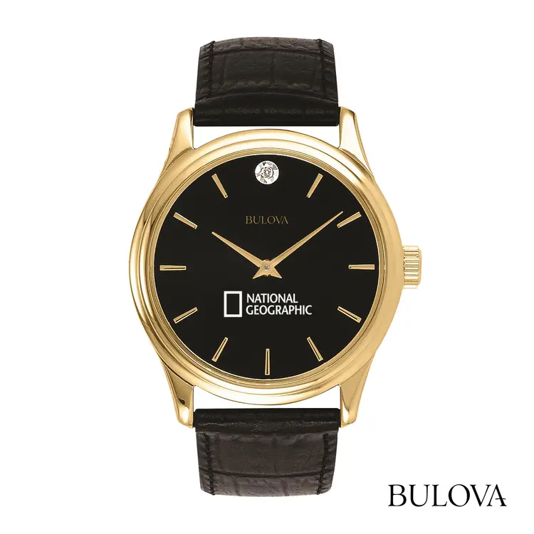Montre Bulova 38 mm pour homme en cuir avec diamant
