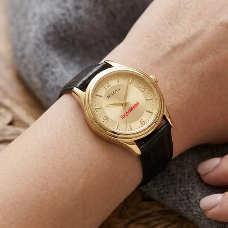 Montre Bulova à quartz 30 mm pour femme en cuir avec boîtier de ton or #2