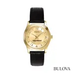Montre Bulova à quartz 30 mm pour femme en cuir avec boîtier de ton or