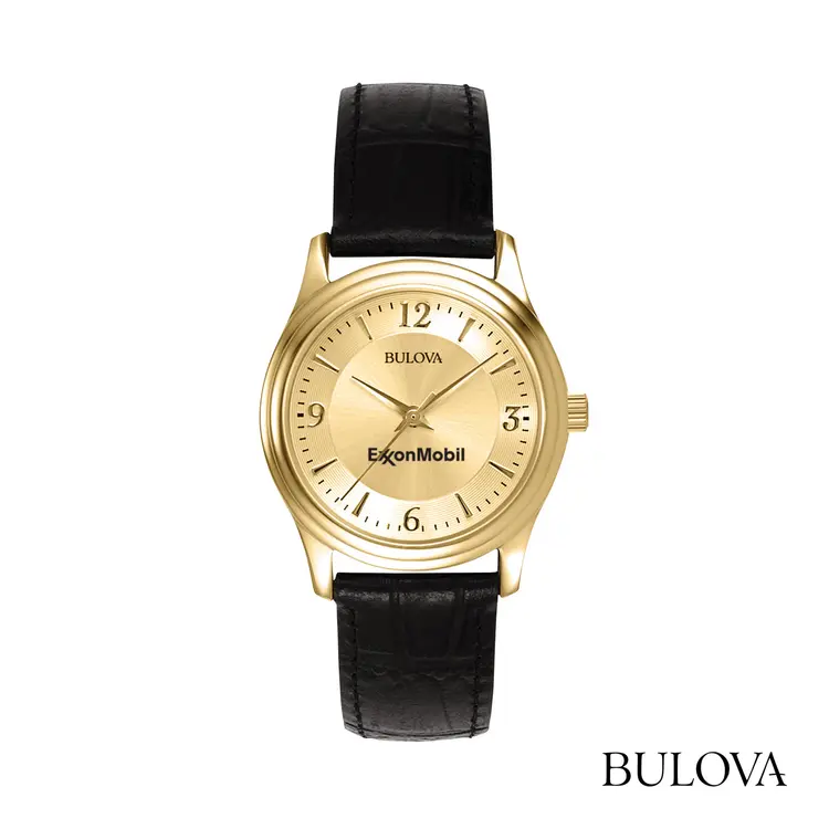 Montre Bulova à quartz 30 mm pour femme en cuir avec boîtier de ton or