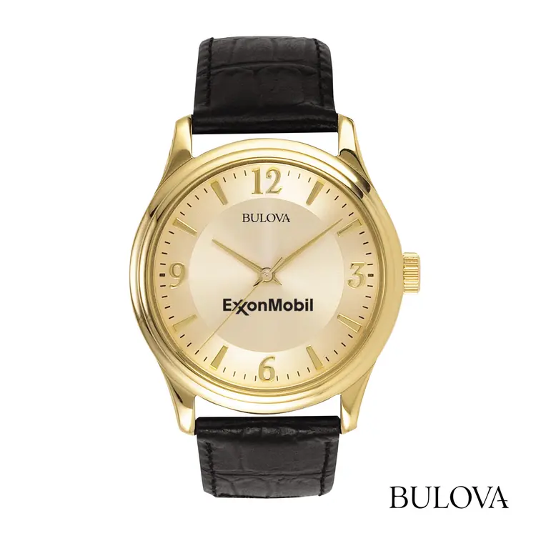 Montre Bulova à quartz 37 mm pour homme en cuir avec boîtier de ton or