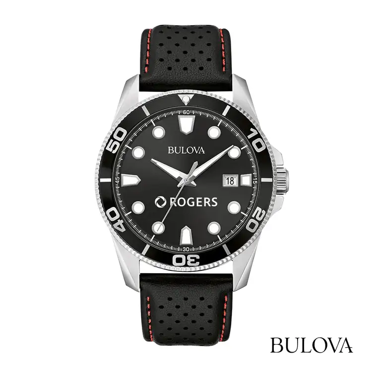 Bulova Men's Leather Strap Watch with Date