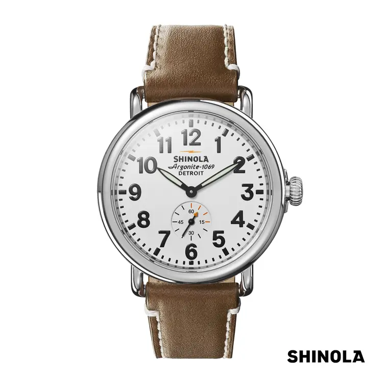 Montre Shinola Runwell 41 mm blanc et brun clair