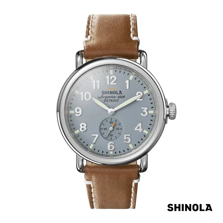 Montre Shinola Runwell 41 mm bleu ardoise et brun clair